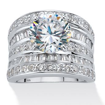 PalmBeach Jewelry 7.15 TCW CZ Multi-Row Engagement Ring in Platinum-plated Sterling Silver