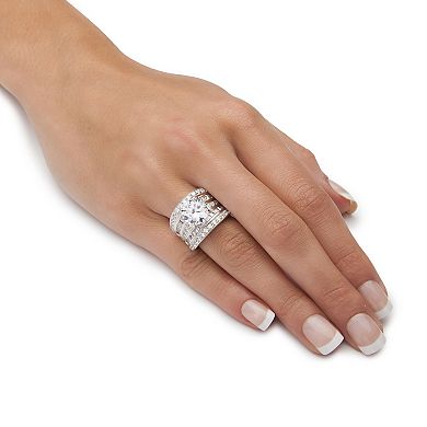 PalmBeach Jewelry 7.15 TCW CZ Multi-Row Engagement Ring in Platinum-plated Sterling Silver