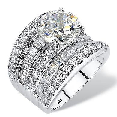 PalmBeach Jewelry 7.15 TCW CZ Multi-Row Engagement Ring in Platinum-plated Sterling Silver