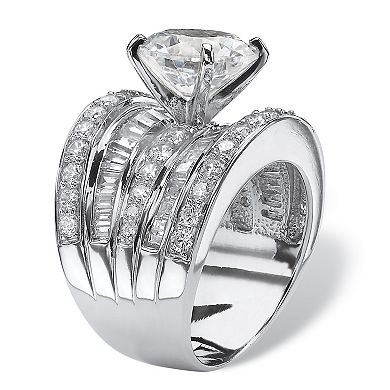 PalmBeach Jewelry 7.15 TCW CZ Multi-Row Engagement Ring in Platinum-plated Sterling Silver