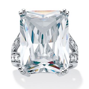 PalmBeach Jewelry 27.10 TCW Emerald-Cut Cubic Zirconia Platinum-Plated Ring