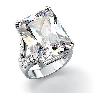 PalmBeach Jewelry 27.10 TCW Emerald-Cut Cubic Zirconia Platinum-Plated Ring