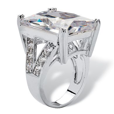 PalmBeach Jewelry 27.10 TCW Emerald-Cut Cubic Zirconia Platinum-Plated Ring
