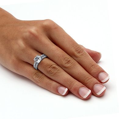 PalmBeach Jewelry 2.45 TCW Cushion-Cut Cubic Zirconia Platinum-plated Silver Bridal Ring Set