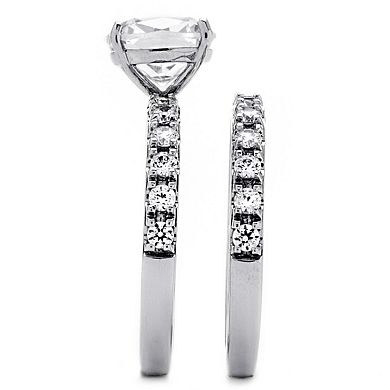 PalmBeach Jewelry 2.45 TCW Cushion-Cut Cubic Zirconia Platinum-plated Silver Bridal Ring Set