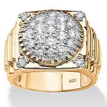 PalmBeach Jewelry Men's 1.63 TCW Pave Cubic Zirconia 14k Gold-plated Sterling Silver Cluster Ring