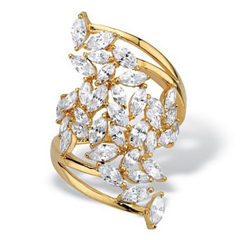 PalmBeach Jewelry 4.25 ct w. 14k Gold-plated Sterling Silver Marquise Cubic Zirconia Cluster Ring