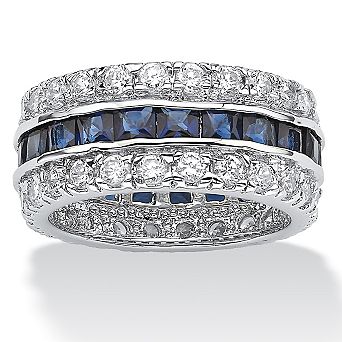 PalmBeach Jewelry 6.66 TCW Blue CZ White CZ Accent Silvertone Eternity Band