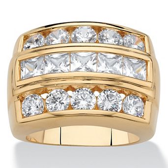 PalmBeach Jewelry 4.35 ct w Men's Square-Cut 18k Gold-Plated Cubic Zirconia Channel-Set Step Ring