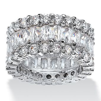 PalmBeach Jewelry 12.42 TCW Baguette-Cut Cubic Zirconia Platinum-plated Silver Eternity Ring