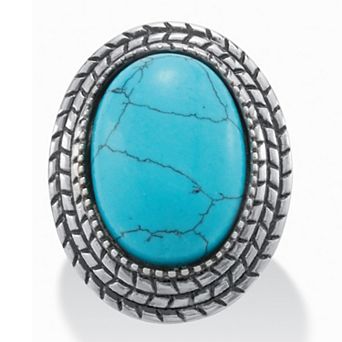 PalmBeach Jewelry Turquoise Stainless Steel Boho Cocktail Ring