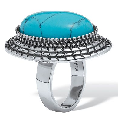 PalmBeach Jewelry Turquoise Stainless Steel Boho Cocktail Ring