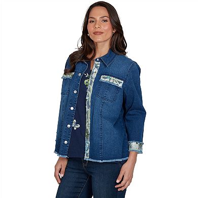 Petite Alfred Dunner Sequin Embellished Stretch Denim Jacket