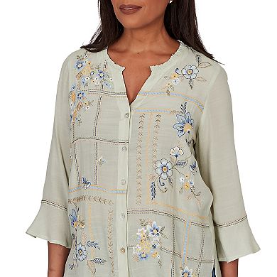 Petite Alfred Dunner Ikat Tie-Dye Patchwork Henley Top