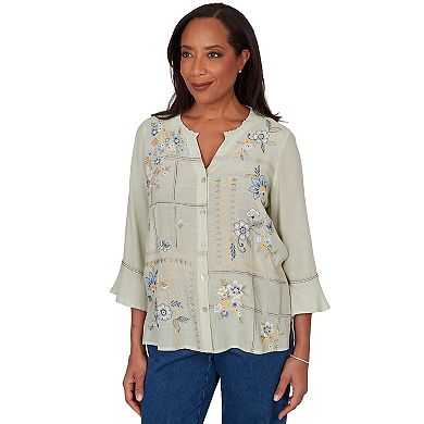 Petite Alfred Dunner Ikat Tie-Dye Patchwork Henley Top