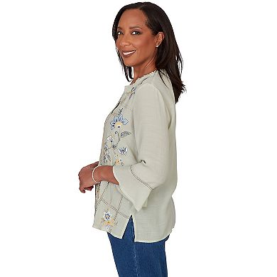 Petite Alfred Dunner Ikat Tie-Dye Patchwork Henley Top