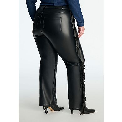 ELOQUII Women's Plus Size Faux Leather Pant With Fringe