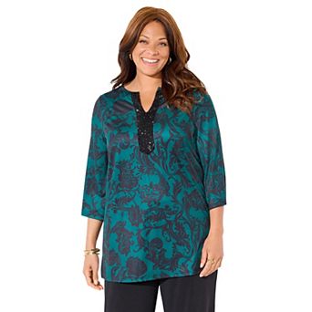 Catherines Women's Plus Size Dream Drape Embellished Kurta Tunic