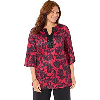 Catherines Women's Plus Size Dream Drape Embellished Kurta Tunic