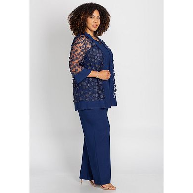 Catherines Women's Plus Size Floral Lace 3-Piece Pant Suit
