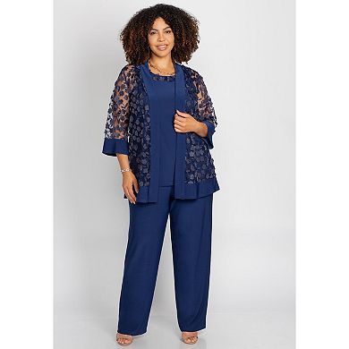 Catherines Women's Plus Size Floral Lace 3-Piece Pant Suit