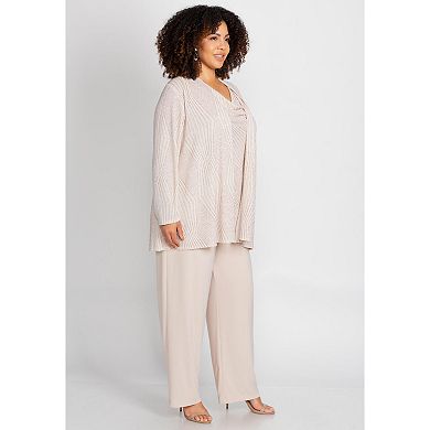 Catherines Women's Plus Size Shimmer Knit 3-Piece Pant Suit