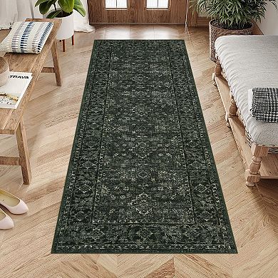 Washable Vintage Boho Floral Area Rugs, Non Slip Soft Modern Pastel Carpets Runners