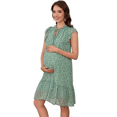 Women's Maternity Mini Dress Summer V Neck Flutter Sleeve Boho Floral Babydoll Shift Short Dress