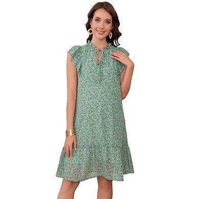 Women's Maternity Mini Dress Summer V Neck Flutter Sleeve Boho Floral Babydoll Shift Short Dress