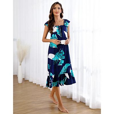 chinese dress ladies Womens Nightgowns Long Sleeve Maxi House Dress Casual Crewneck Nightshirt  Dresses Full Length Sleepwear with Pockets at Amazon Women's Clothing store main image 1