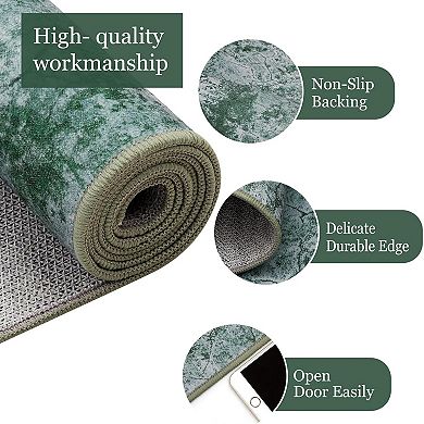 Modern Abstract Washable Rug, Non-Slip Low Profile Flatweave for Kitchen, Entryway, Porch