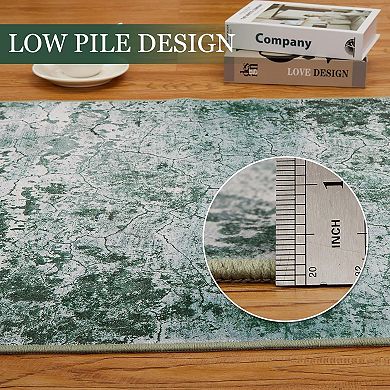 Modern Abstract Washable Rug, Non-Slip Low Profile Flatweave for Kitchen, Entryway, Porch