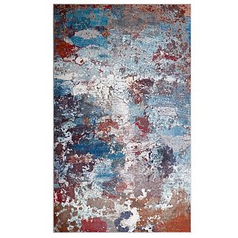 Modern Abstract Washable Rug, Non-Slip Low Profile Flatweave for Kitchen, Entryway, Porch