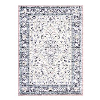 Vintage Floral Washable Rug, Non-Slip Thin Carpet for Living Room Bedroom Office