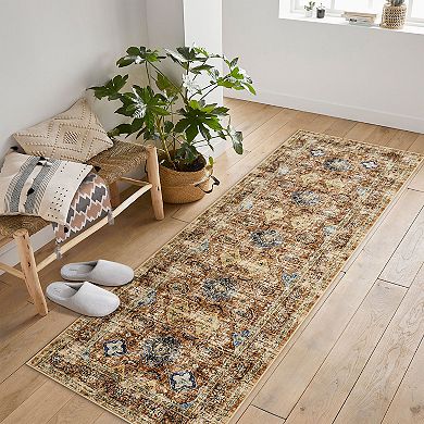 Diamond Pattern Vintage Carpet Washable Persian Style Area Rug Non-Slip