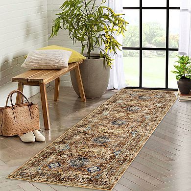 Diamond Pattern Vintage Carpet Washable Persian Style Area Rug Non-Slip