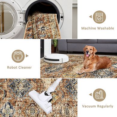 Diamond Pattern Vintage Carpet Washable Persian Style Area Rug Non-Slip