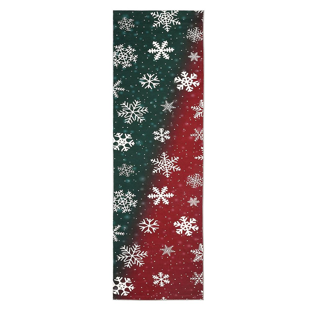 Christmas Rug with Snowflake, Reversible Plush Soft Non-Slip Holiday Decor