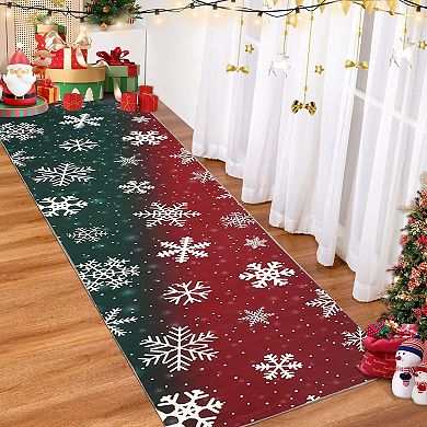 Christmas Rug with Snowflake, Reversible Plush Soft Non-Slip Holiday Decor
