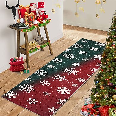 Christmas Rug with Snowflake, Reversible Plush Soft Non-Slip Holiday Decor