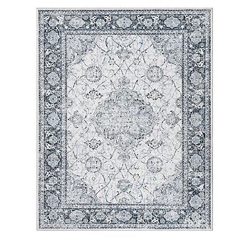 Traditional Vintage Floral Area Rugs, Washable Non-Slip Low Pile for Living Room