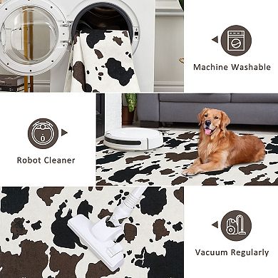 Washable Cowhide Print Rug Soft Boho Decor Pet & Baby Friendly Area Carpet for Living Room