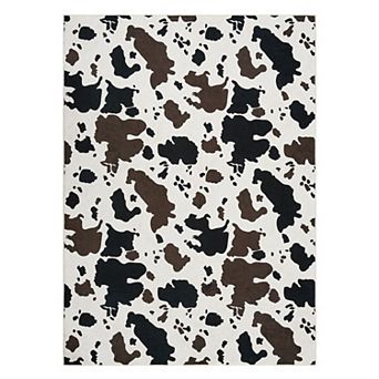 Washable Cowhide Print Rug Soft Boho Decor Pet & Baby Friendly Area Carpet for Living Room