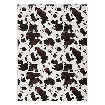 Washable Cowhide Print Rug Soft Boho Decor Pet & Baby Friendly Area Carpet for Living Room