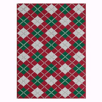 Christmas Diamond Print Rug Polyester Washable Foldable Mat for Holiday Decor