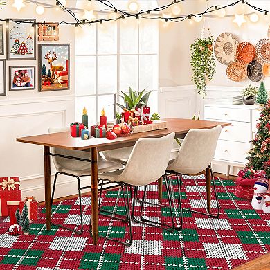 Christmas Diamond Print Rug Polyester Washable Foldable Mat for Holiday Decor