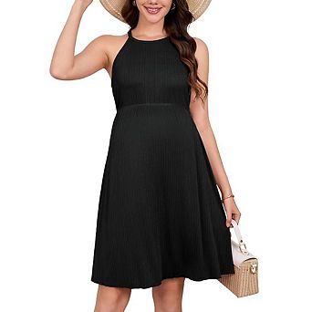 Women's Maternity Dress Summer Casual Halter Neck Sleeveless Midi Dress for Photoshoot Baby Shower