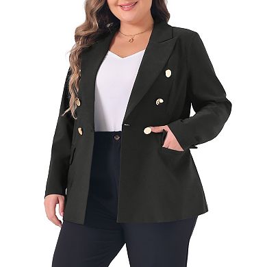 Women's Plus Size Blazers Notch Lapel Double Breasted Long Sleeve Blazer