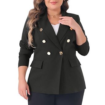 Women's Plus Size Blazers Notch Lapel Double Breasted Long Sleeve Blazer