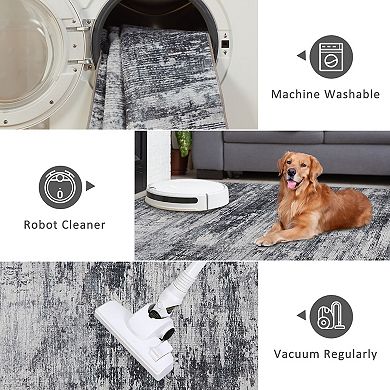 Pearl Velvet Rug Polyester Washable Foldable Mat with Abstract Print for Home